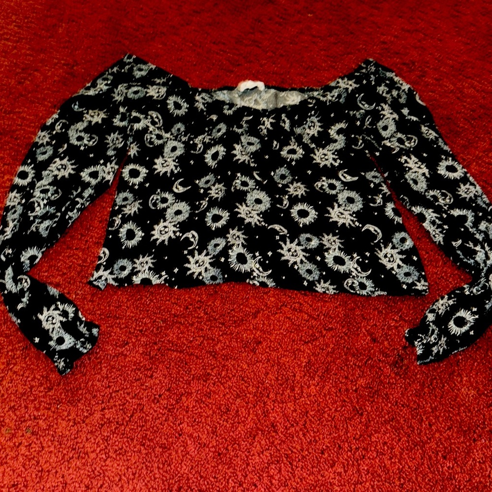 Sun, Moon, and Stars Print Long-sleeved Shirt (hangs off shoulders)
